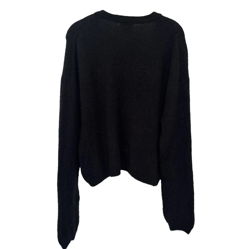 J Crew Womens Cardigan Sweater Wool Blend Cropped Button Front Sz M Black Soft
